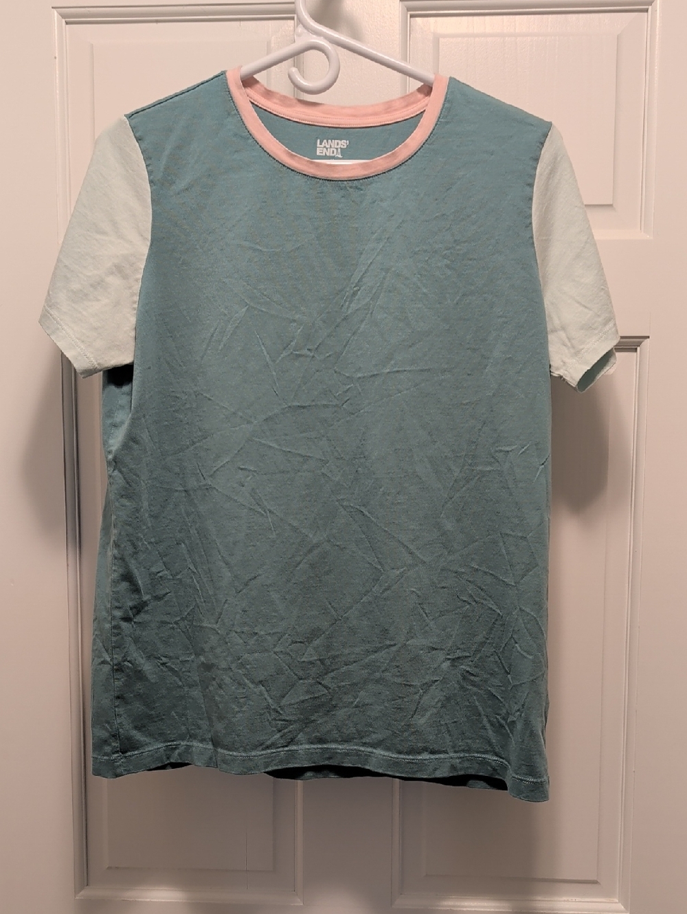 Lands' End Colorblock Short Sleeve Tee in Green, Mint & Pink Size M